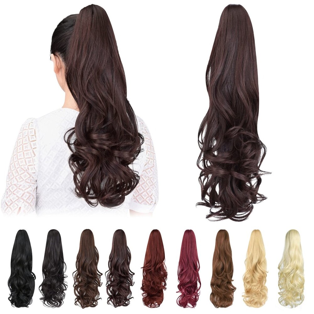 ShulaSHOP ponytail extension,22 claw clip hair extensions ponytail Long curly hair ponytail Extension Natural Looking Synthetic Hairpiece for Women Dark Brown