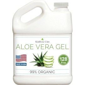 KinRose Care Aloe Vera Gel Organic Gallon for Face, Skin, Hair & Sunburn Relief 100 Percent Pure Aloe Vera Gel Bulk Wholesale - Cold Pressed, Vegan, Unscented - Made in USA (128 Fl Oz)