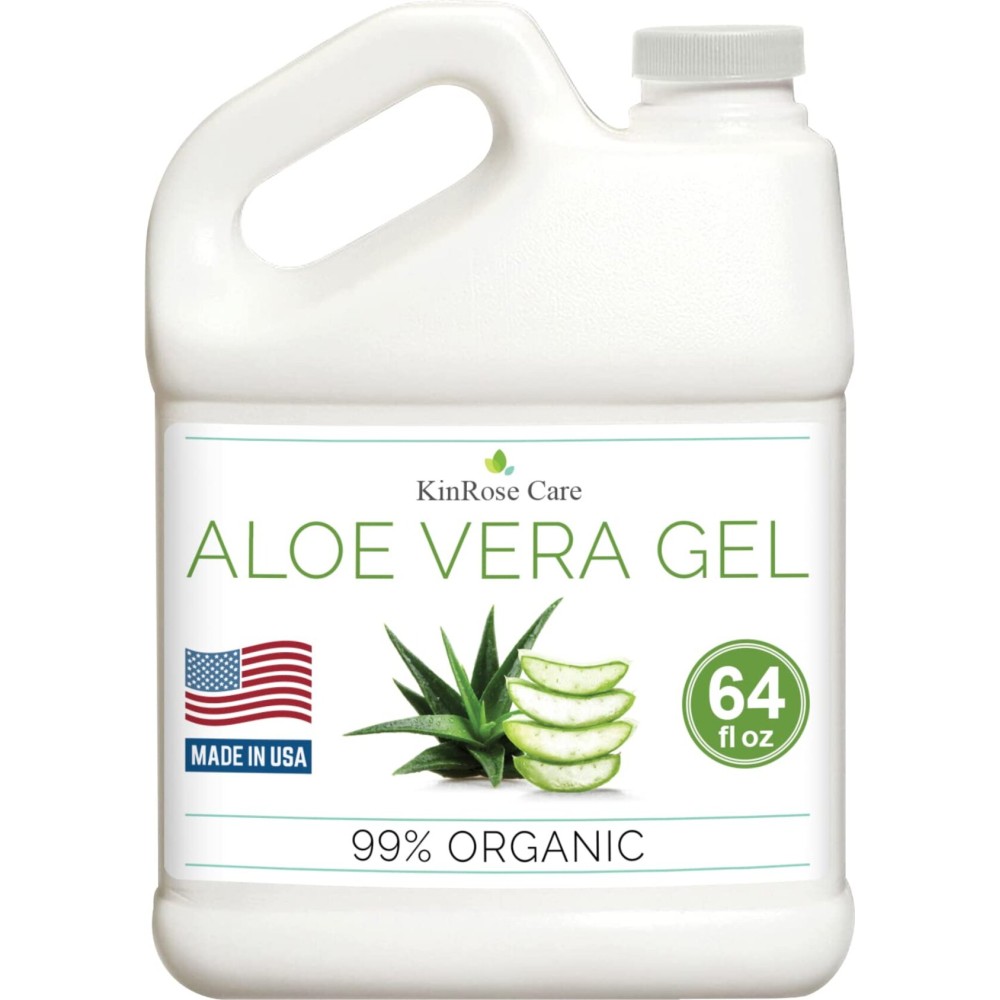KinRose Care Organic Aloe Vera Gel Bulk - Half Gallon - for Face, Skin, Hair & Sunburn Relief From 100 Percent Pure Aloe Vera - Cold Pressed, Vegan, Unscented - Made in USA (64 Fl Oz)
