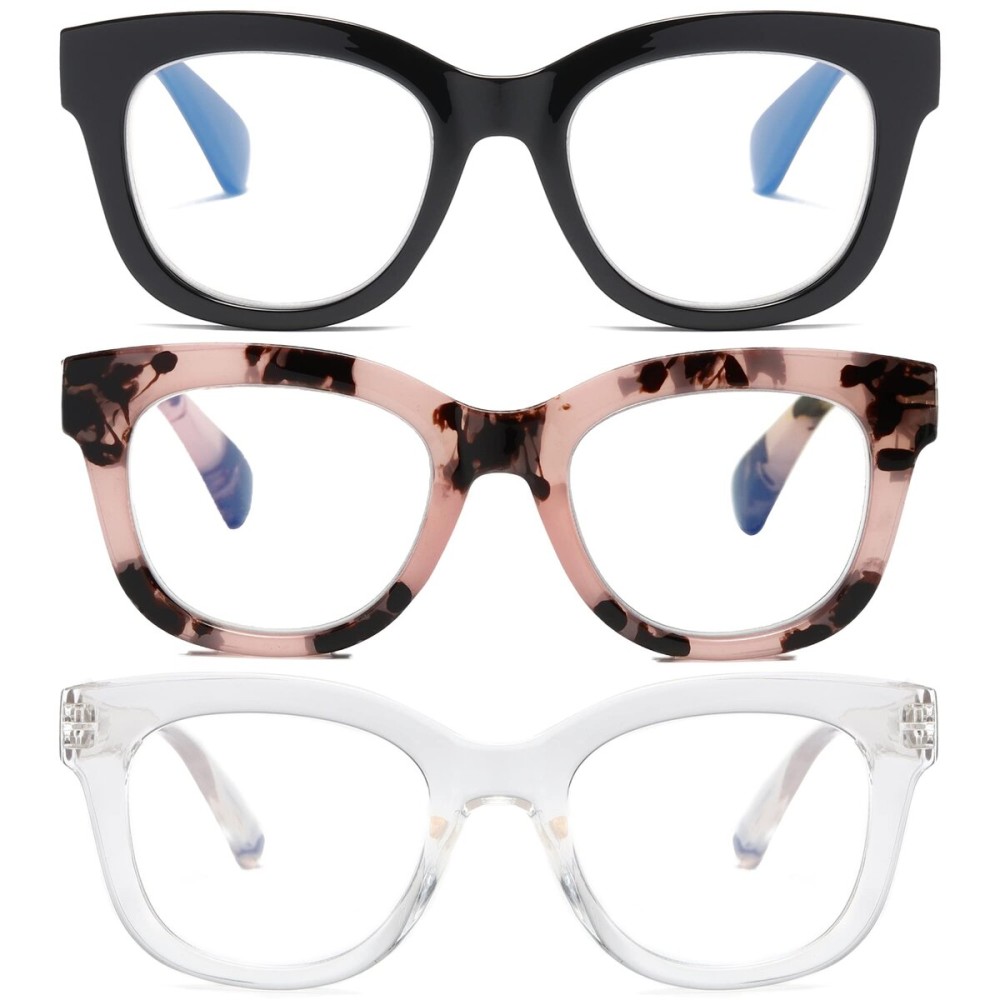 ZXYOO Oversized Reading Glasses for Women,3 Pack Blue Light Blocking Computer Spring hinge Readers +2.75