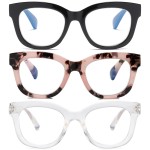 ZXYOO Oversized Reading Glasses for Women,3 Pack Blue Light Blocking Computer Spring hinge Readers +2.00