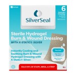 SilverSeal Burn and Wound Dressing, Hydrogel Pads with X-Static Silver, Soothing, Moist & Protective for Burns, Cuts & Wounds, 2 x 3 Sterile Dressings, 6 Count