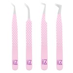 M LASH Tweezers for Eyelash Extensions (Set of 4) - Professional Lash Extension Tweezers - Fiber Tip, Japanese Steel, Diamond Grip Eyelash Extension Tweezer set (Lilac)