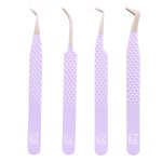 M LASH Tweezers for Eyelash Extensions (Set of 4) - Professional Lash Extension Tweezers - Fiber Tip, Japanese Steel, Diamond Grip Eyelash Extension Tweezer set (Digital Lavender)