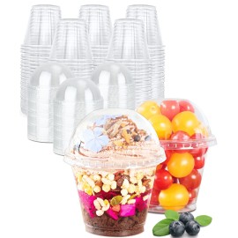 [200 Sets] 9 oz Clear Plastic Cups with Lids (NO HOLE) for Party, Disposable Parfait Dessert Cups for Fruit, Pudding, Cake, Ice Cream, Cupcake, Snacks