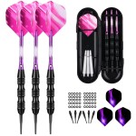 sanfeng Soft Tip Darts Set 20 Grams with Purple Aluminum Shafts Extra 50 Rubber O-Rings 30 Darts Plastic Tip 6 Standard Flights Slim Case for Electronic Dart Board