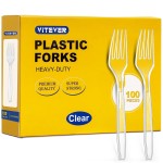 [100 Count] Clear Plastic Forks Heavy Duty, Premium Disposable Forks, Durable Plastic Cutlery for Parties, Picnics, Big Event, Daily Use - Heat Resistant & BPA Free