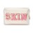 Y1tvei Preppy Patch SKIN Varsity Letter Cosmetic Toiletry Bag PU Leather Portable Makeup Bag Zipper Pouch Storage Purse Waterproof Organizer Gift for Women Teen Girls Daily Travel Use (Shell Gold)
