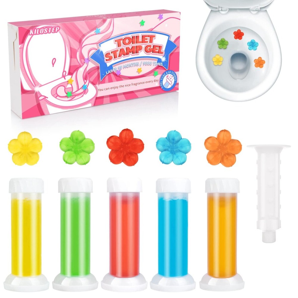 KILOSTEP Flower Toilet Gel Stamp, 60 Count Toilet Bowl Stamp Gel 5 Kinds Of Scent Toilet Bowl Cleaner