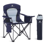 LET\'S CAMP Oversized Folding Camping Chair Portable Outdoor Heavy Duty Padded Chairs Lawn Chair with Cup Holder, Storage Pocket and Cooler Bag, Supports 450LBS, for Camp, Travel, Picnic (Blue)
