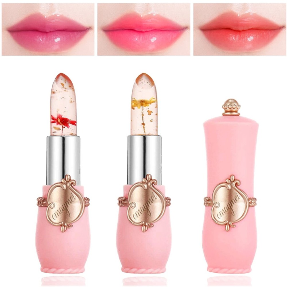 LZYLLS 2 Pack Crystal Jelly Flower Lipstick,Magic Temperature Color Change Lip Gloss Lip Stick PH Clear Magic Lipstick Long Lasting Nutritious Moisturizing Lip BalmSet B