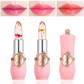 LZYLLS 2 Pack Crystal Jelly Flower Lipstick,Magic Temperature Color Change Lip Gloss Lip Stick PH Clear Magic Lipstick Long Lasting Nutritious Moisturizing Lip BalmSet B