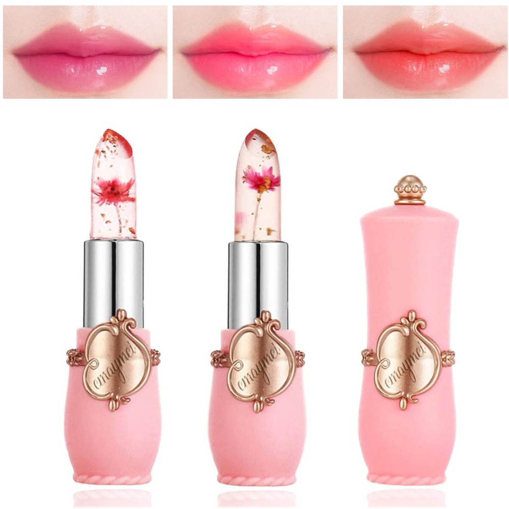 LZYLLS 2 Pack Crystal Jelly Flower Lipstick,Magic Temperature Color Change Lip Gloss Lip Stick PH Clear Magic Lipstick Long Lasting Nutritious Moisturizing Lip BalmSet A