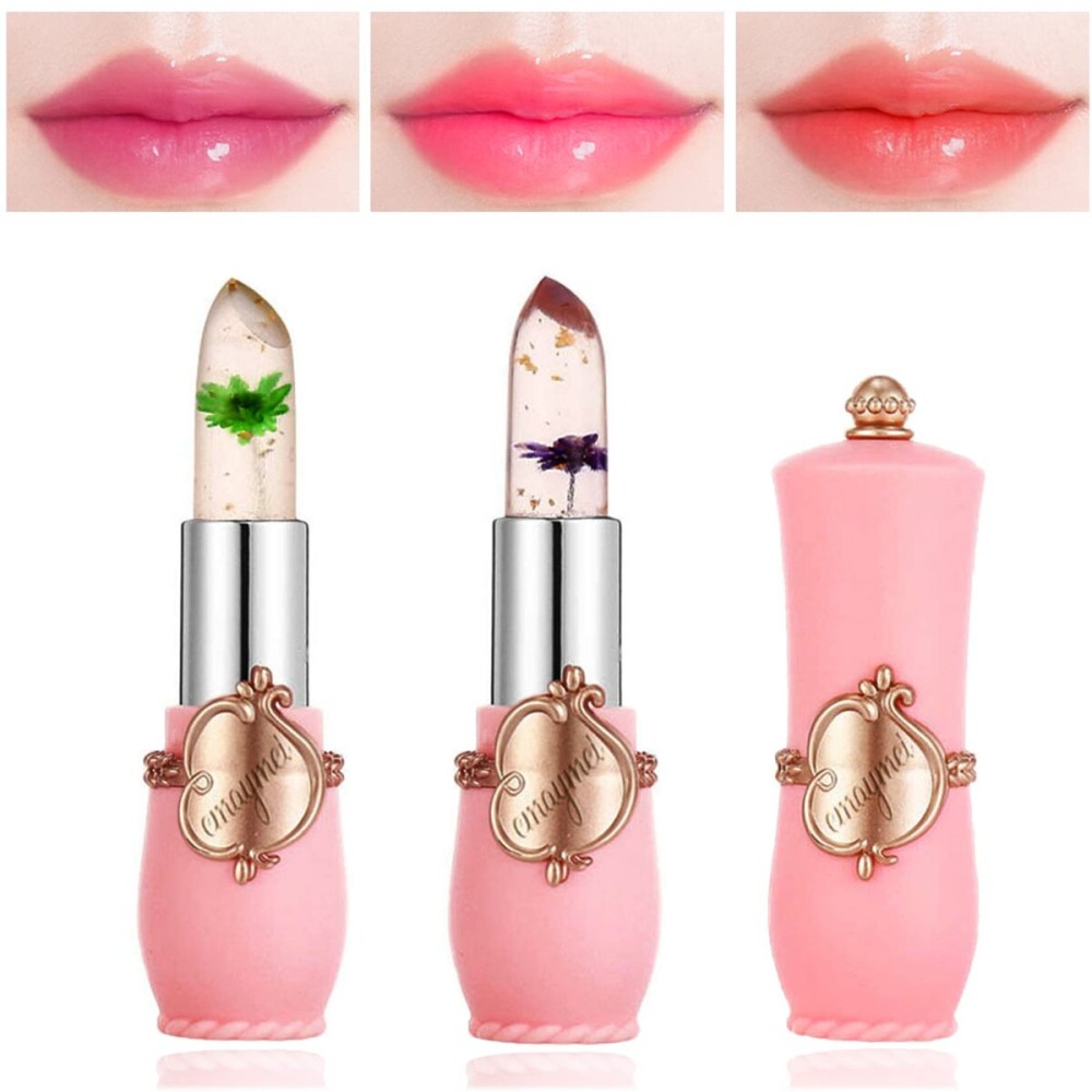 LZYLLS 2 Pack Crystal Jelly Flower Lipstick,Magic Temperature Color Change Lip Gloss Lip Stick PH Clear Magic Lipstick Long Lasting Nutritious Moisturizing Lip BalmSet C