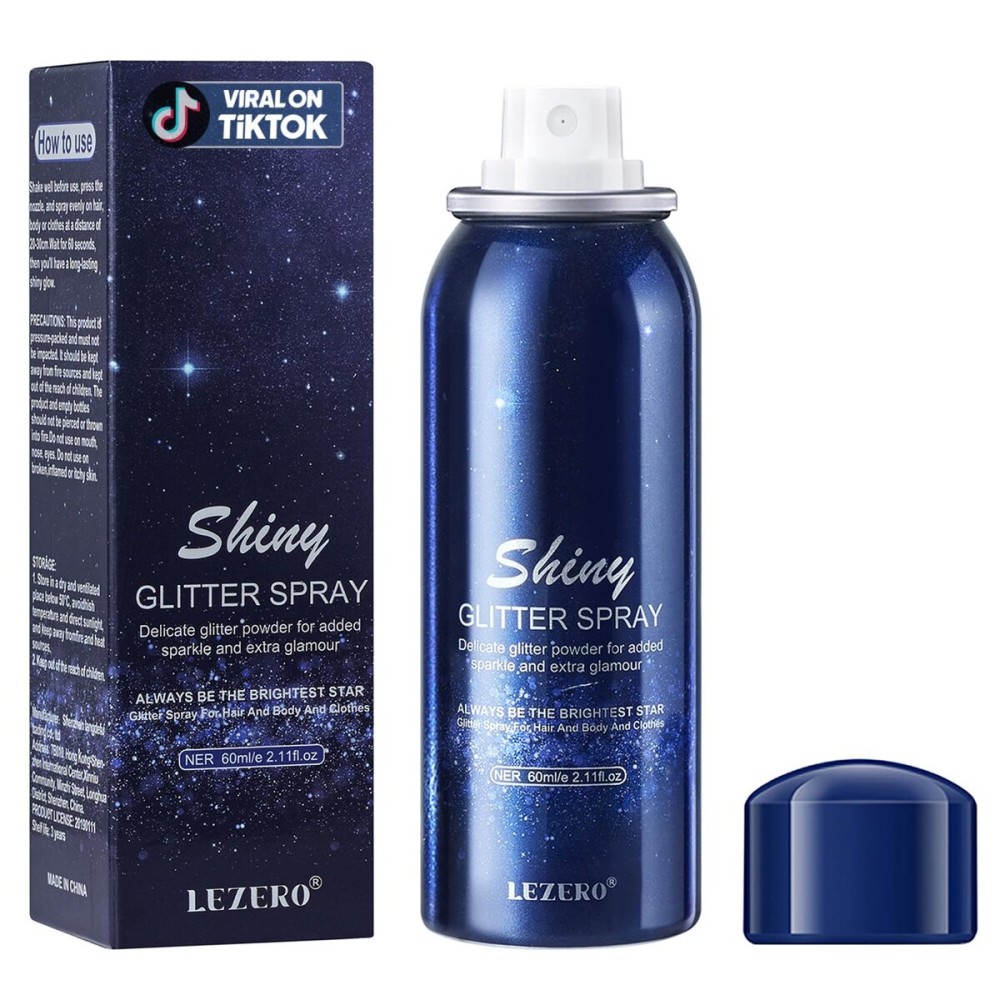 Lezero Body Glitter Spray, Temporary Shiny Hairspray for Face, Hair, Clothing, Long Lasting Quick-Drying Shimmer Mist for St. Patrick\'s Day, Music Festival Rave, Nightclub Party, Prom, 2oz