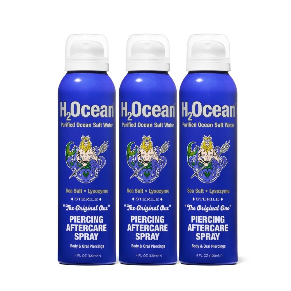 H2Ocean Piercing Aftercare Spray and Keloid Bump Removal- Sea Salt Spray for Body and Facial Piercings- Ear, Nose,Navel,Oral & Body Piercing Cleaner, Aftercare Solution for New Piercings-4oz,Pack of 3