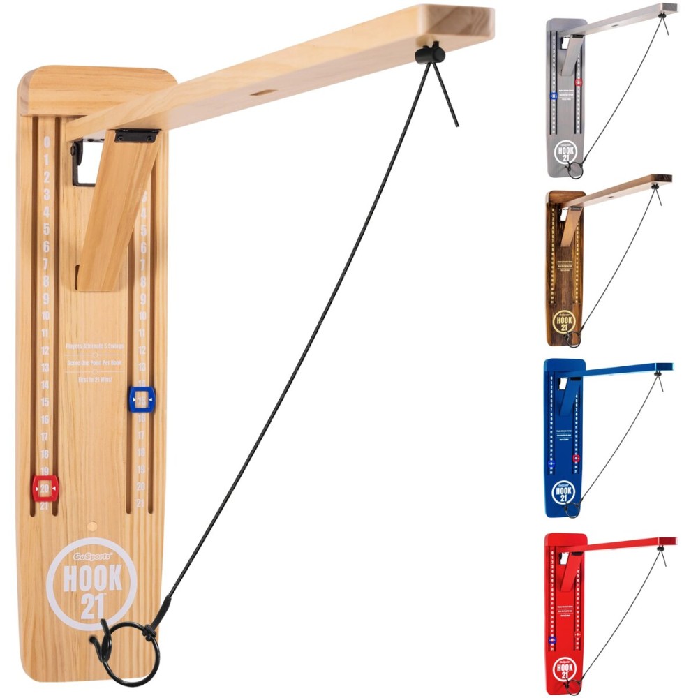 GoSports Hook 21 Wall Mounted Ring Swing Game with Foldable Arm - Play Indoors or Outdoors