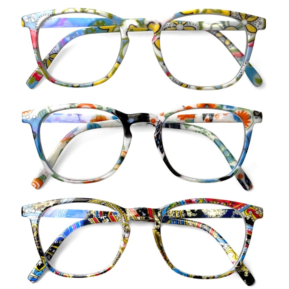 Henotin 3-Pack Blue Light Blocking Reading Glasses,Spring Hinge Computer Readers for Men Women,Anti UV Ray Filter Eyeglasses (readers for women, 0.0)