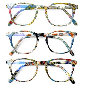 Henotin 3-Pack Blue Light Blocking Reading Glasses,Spring Hinge Computer Readers for Men Women,Anti UV Ray Filter Eyeglasses (readers for women, 0.0)