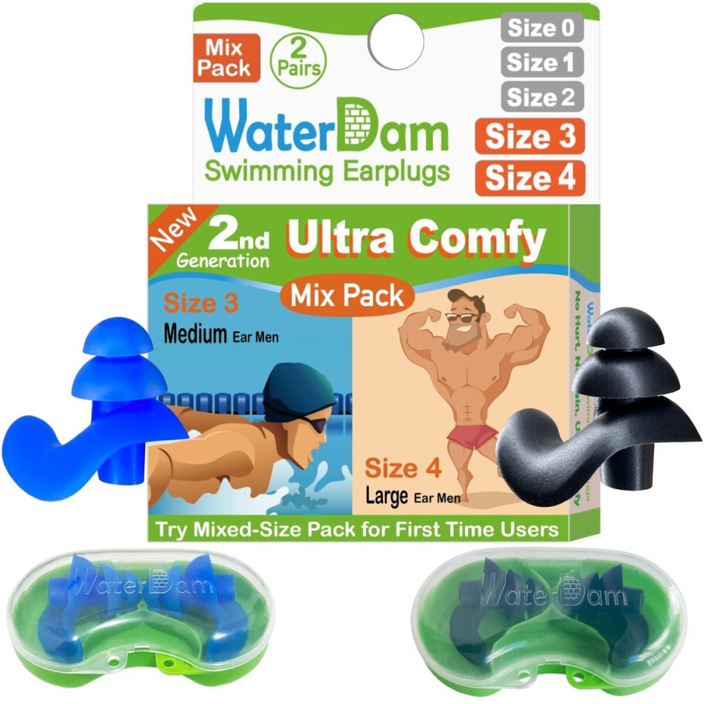 WaterDam Swimming Ear Plugs Great Waterproof Ultra Comfy Earplugs Prevent Swimmer\'s Ear