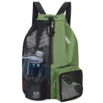 WANDF Swim Bag Mesh Drawstring Backpack with Wet Pocket Beach Backpack for Swimming, Gym, and Workout Gear (Dark green)
