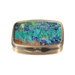 Dynippy Pill Case Pill Box with Mirror Retro Pocket 2 Compartment Medicine Case Vitamin Pill Organizer for Pocket Purse and Travel (A-Van Gogh Irises)