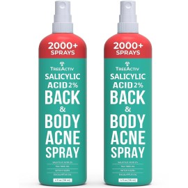 Salicylic Acid Back & Body Acne Spray, Back Acne Solution For Women And Men, Acne Body Spray with Tea Tree Oil, Fast-Drying Back Acne Spray, Fine Mist, Back Acne Spray, 4 fl oz, 2-pack
