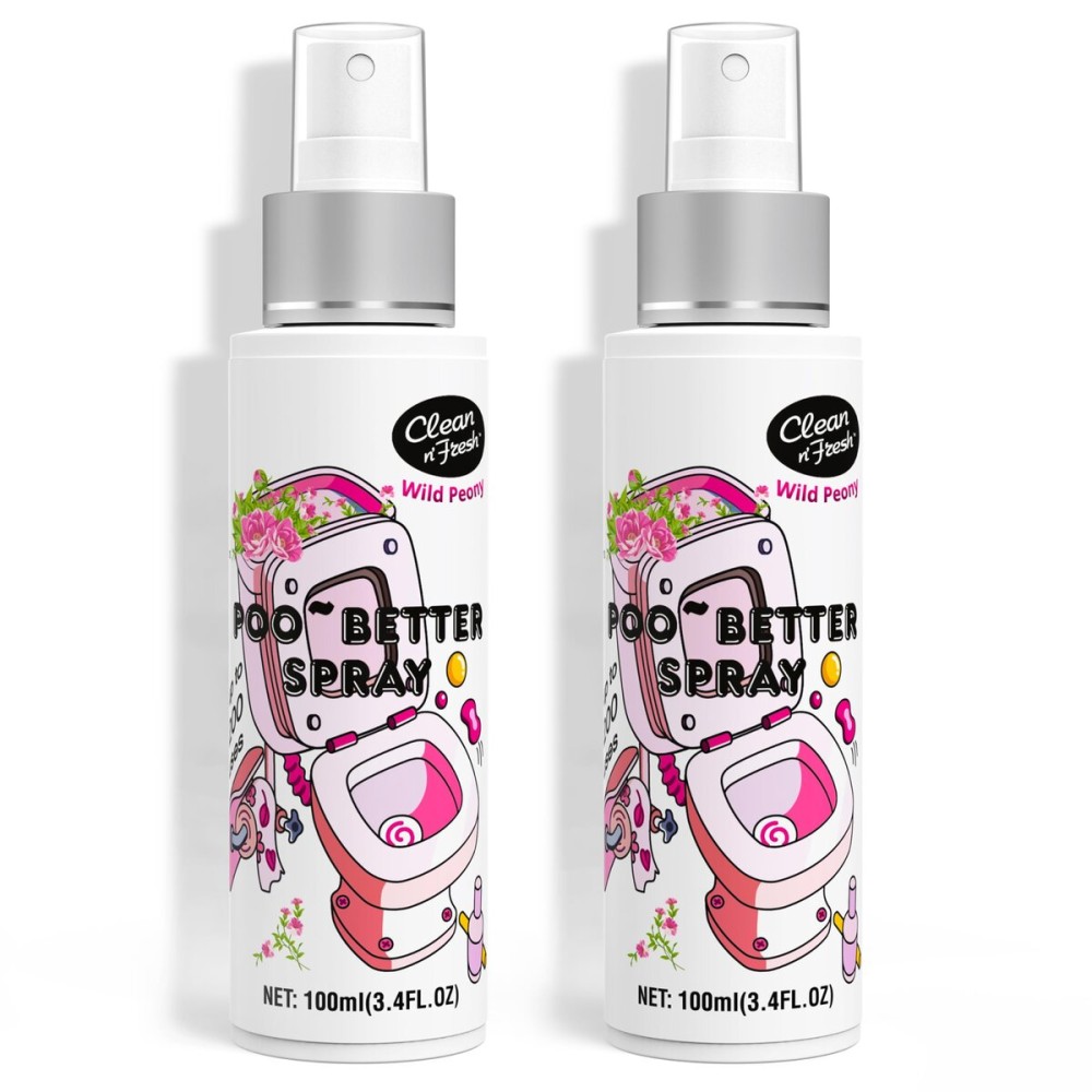 Clean-n-Fresh Toilet Spray, Wild Peony Scent, Bathroom Odor Eliminator & Air Freshener For Room, Trash Cans, Shoes, Fabrics, 3.4 Fl Oz(2 Pack)