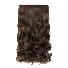 REECHO 24 1-pack 3/4 Full Head Curly Wave Clips in on Synthetic Hair Extensions HE008 Hair pieces for Women 5 Clips 4.5 Oz Per Piece - Dark Chocolate Brown
