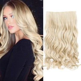 REECHO 24 1-pack 3/4 Full Head Curly Wave Clips in on Synthetic Hair Extensions HE008 Hair pieces for Women 5 Clips 4.5 Oz Per Piece - Light Blonde