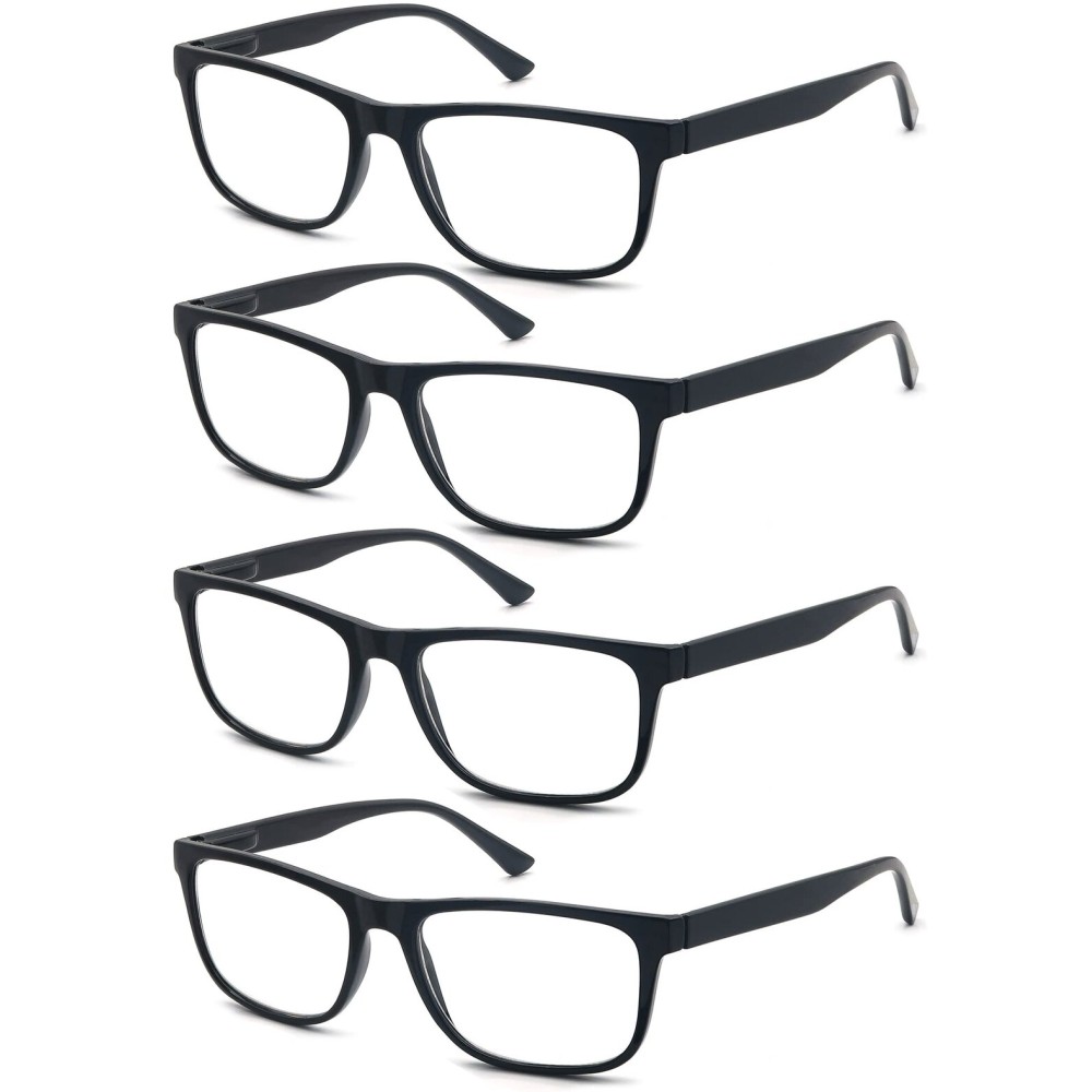 OLOMEE Reading Glasses 5.00 Oversized Large Square Men Readers Black Frame 4 Pack,Comfy Lightweight Eyeglasses for Reading Flexible Spring Hinge