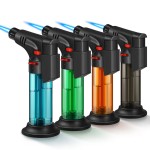 Samniu 4 Pack of Torch Lighter, Jet Flame, Butane gas, Mini Refillable Windproof Lighters, for candle, fireplace, grill (Gas not Included)