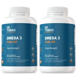 Dr. Tobias Omega 3 Fish Oil, 2000mg Triple Strength with 800mg EPA 600mg DHA Per Serving, Fish Oil Omega 3 Supplements for Heart, Brain & Immune Support, 360 Softgels, 180 Servings