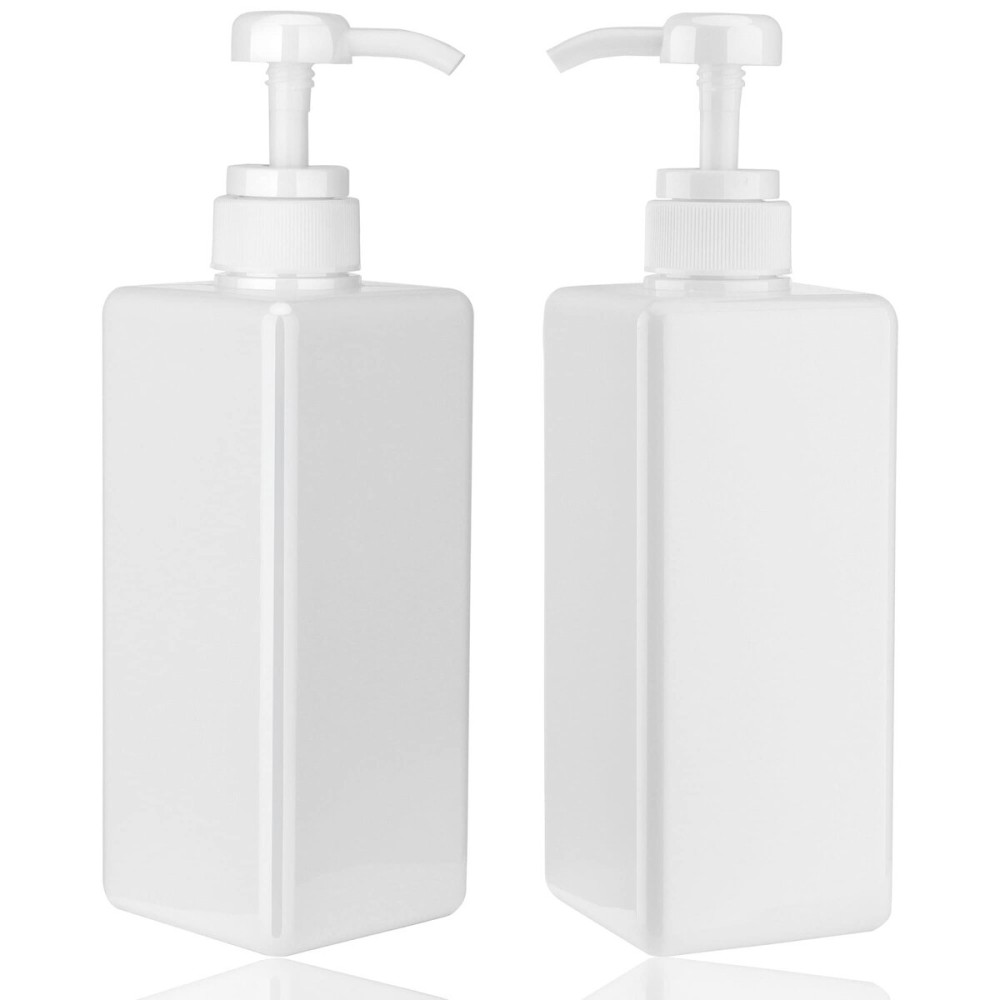 Pump Bottle Dispenser 22oz/650ml Jansburg 2Pack Refillable Square Plastic Lotion Dispenser Empty Lotion Pump Bottle for Essential Oil Lotion, Shampoo, Bathroom Travel White