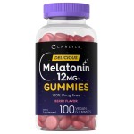 Carlyle Melatonin Gummies 12mg | 100 Count | Berry Flavor | Vegan Supplement | Non-GMO, Gluten Free