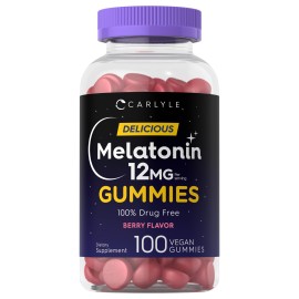 Carlyle Melatonin Gummies 12mg | 100 Count | Berry Flavor | Vegan Supplement | Non-GMO, Gluten Free