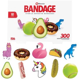 BioSwiss Bandages, Assorted Animal, Fun, and Food Shaped Self Adhesive Bandage Set, Latex Free, Sterile Wound Care, 300 Count