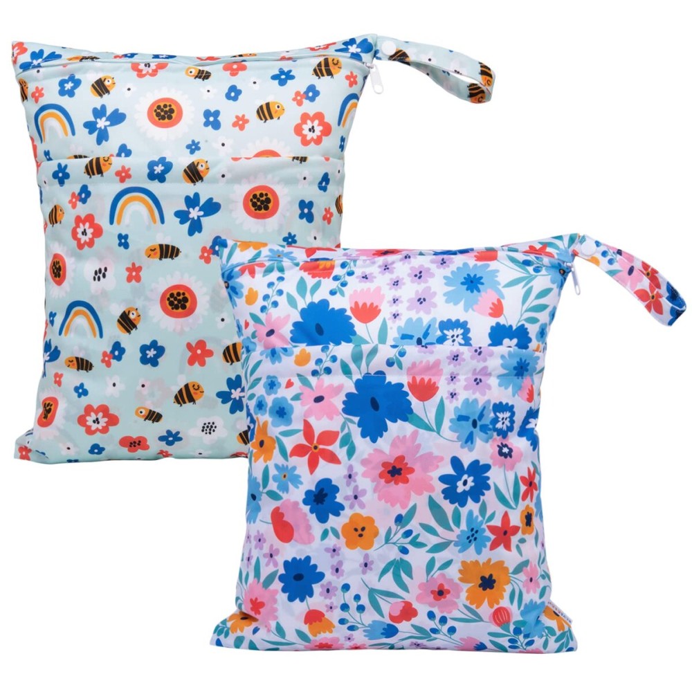 ALVABABY 2pcs Cloth Diaper Wet Dry Bags Waterproof Reusable with Two Zippered Pockets Travel Beach Pool Daycare Soiled Baby Items Yoga Gym Bag for Swimsuits or Wet Clothes LX-YX8688