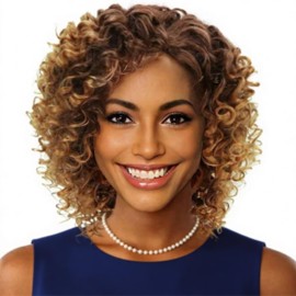 XIUFAXIRUSI XIUFAXIRUSI Blonde Short Curly Wigs for Black Women Ombre Blonde Afro Kinky Curly Bob Wigs with Side Part Synthetic Fibre Full Hair Afro Wigs for Black Women