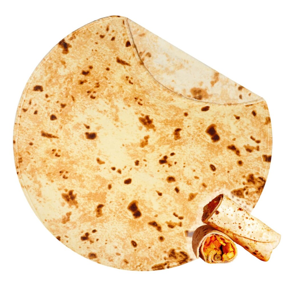 Bnuitland Burritos Tortilla Throw Blanket,300GSM Double Sided Funny Gift Throw with Burrito Pouch,Realistic Super Soft Taco Food Blanket,Novelty Swaddle Yellow Blanket for Baby/Kids and Pets Wrap