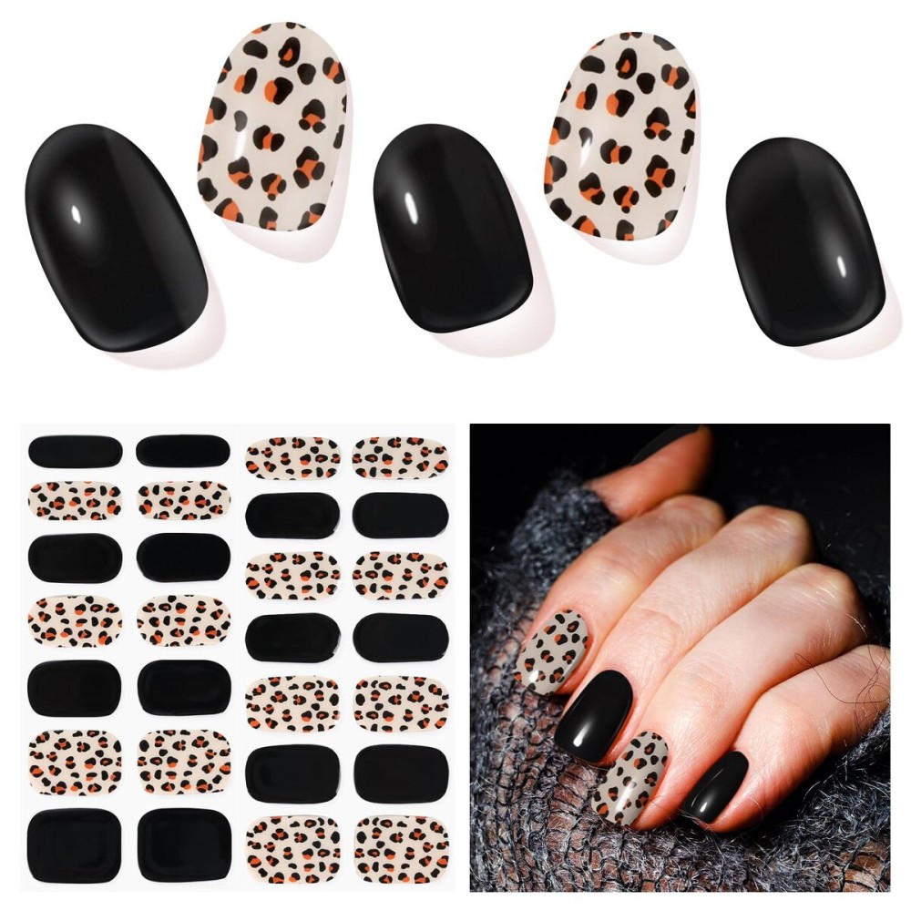 DUKASOU Semi Cured Gel Nail Strips, Black | 28 pcs Gel Nail Strips Work with Any UV Lamp, Salon Quality UV Nails Stickers, Easy to Apply for Home Nails DIY