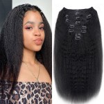 Mihugass Clip in Hair Extensions Real Human Hair Clip Ins 100% Unprocessed Brazilian Virgin Hair Clip on Hair Extensions Kinky Straight Hair Clip ins 8pcs with 18 Clips 120g(14inch)