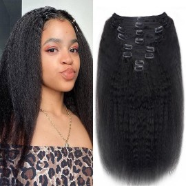 Mihugass Clip in Hair Extensions Real Human Hair Clip Ins 100% Unprocessed Brazilian Virgin Hair Clip on Hair Extensions Kinky Straight Hair Clip ins 8pcs with 18 Clips 120g(14inch)