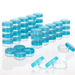 ZEJIA 3 Gram Sample Containers with Lids, 200 Count Tiny Sample Jars, 3ML Makeup Cosmetic Containers for Lip Balms, Lotion, Powder, Beauty Products(Blue Lids)
