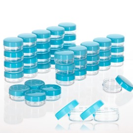 ZEJIA 3 Gram Sample Containers with Lids, 200 Count Tiny Sample Jars, 3ML Makeup Cosmetic Containers for Lip Balms, Lotion, Powder, Beauty Products(Blue Lids)