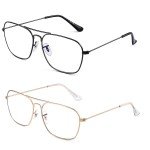 JM 2-Pack Aviator Blue Light Blocking Computer Glasses, Square Eye Protect Video Eyeglasses Anti Glare Men Women (Gold Frame & Gunmetal Frame)