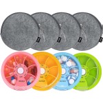 INVODA Weekly Pill Organizer 7 Compartment Rotating Pill Box for Daily Medication & Vitamins - Portable Travel Pill Case Fish Oil Supplements Vitamins Organizer (4 Pill Box+ 4 Bag)