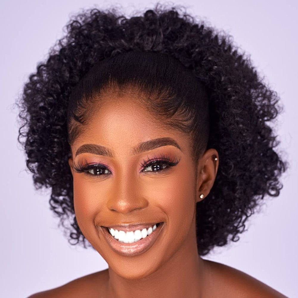 CECINILL Afro Puff kinky curly Drawstring Ponytail Extension for Black Women Synthetic Short Afro Kinkys Curly Afro Bun Extension Hairpieces Updo Hair Extensions with Two Clips(2)