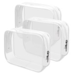 Wedama TSA Approved Toiletry Bag, Cosmetic Bags 3 Pack with Zipper Carry on Airline Airport Travel Accessories, PVC Makeup Bags for Travel, Quart Size Travel Bags for Men and Women-White