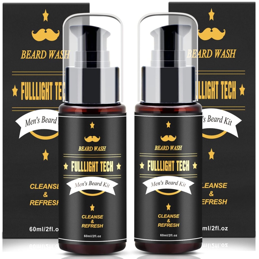FULLLIGHT TECH Men\'s 2 Pack Beard Care Kit - Argan Oil & Jojoba Oils Shampoo, Rosemary Extract for Clean, Moisturizing and Nourishing Mustache & Beard Growth